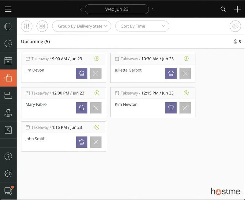 Screenshot of Hostme online orders status
