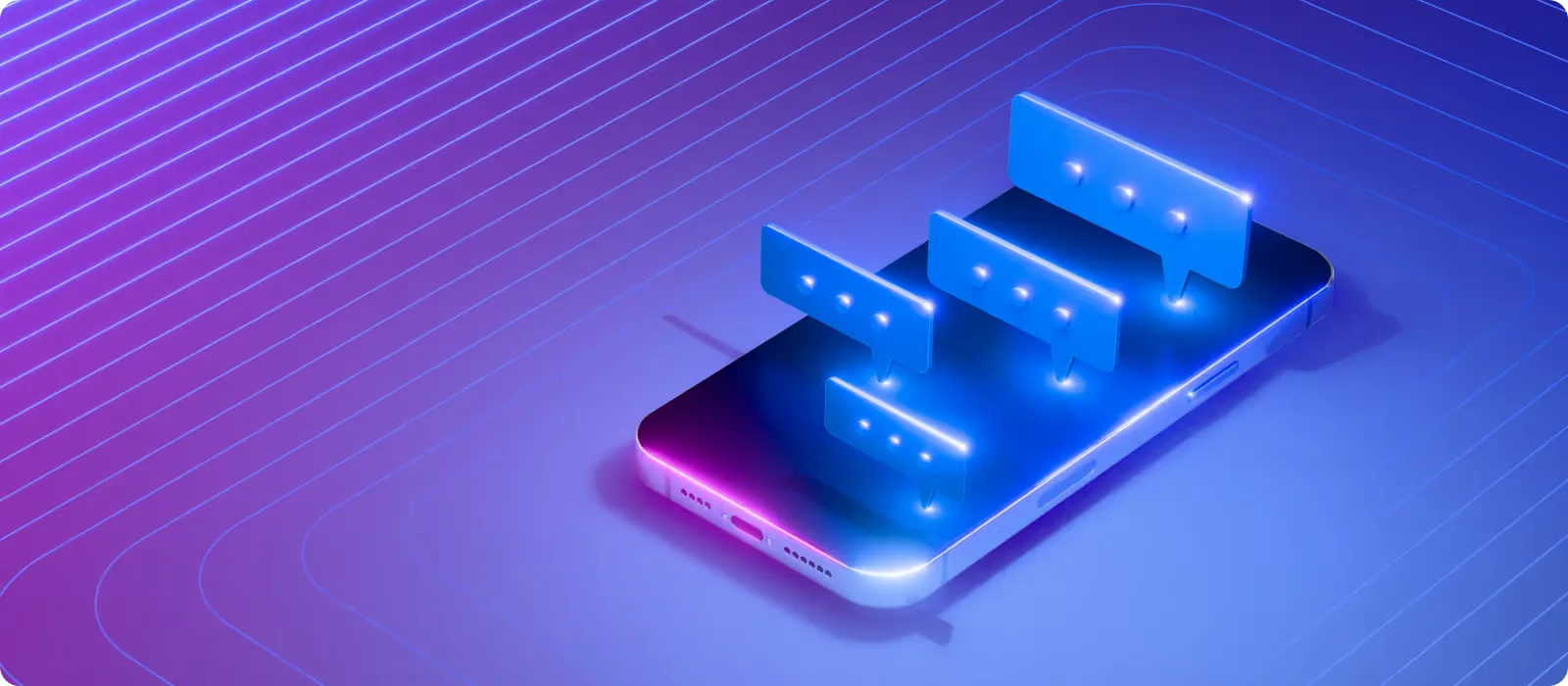 Stylized smartphone on a blue background and message bars
