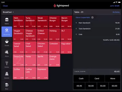 Lightspeed restaurant POS interface